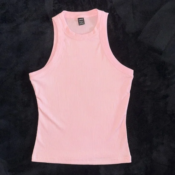 Light Pink Ribbed Racerback Tank Top - SHEIN - Picture 2 of 6